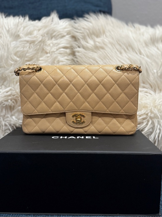 CHANEL Handbags - CHANEL Quilted Shoulder Bag in Beige with Gold Hardware